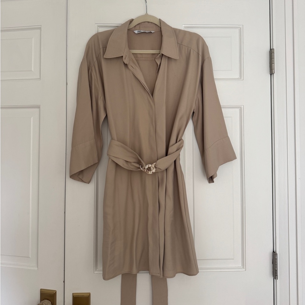 Zara Beige Shirt Dress with Belt